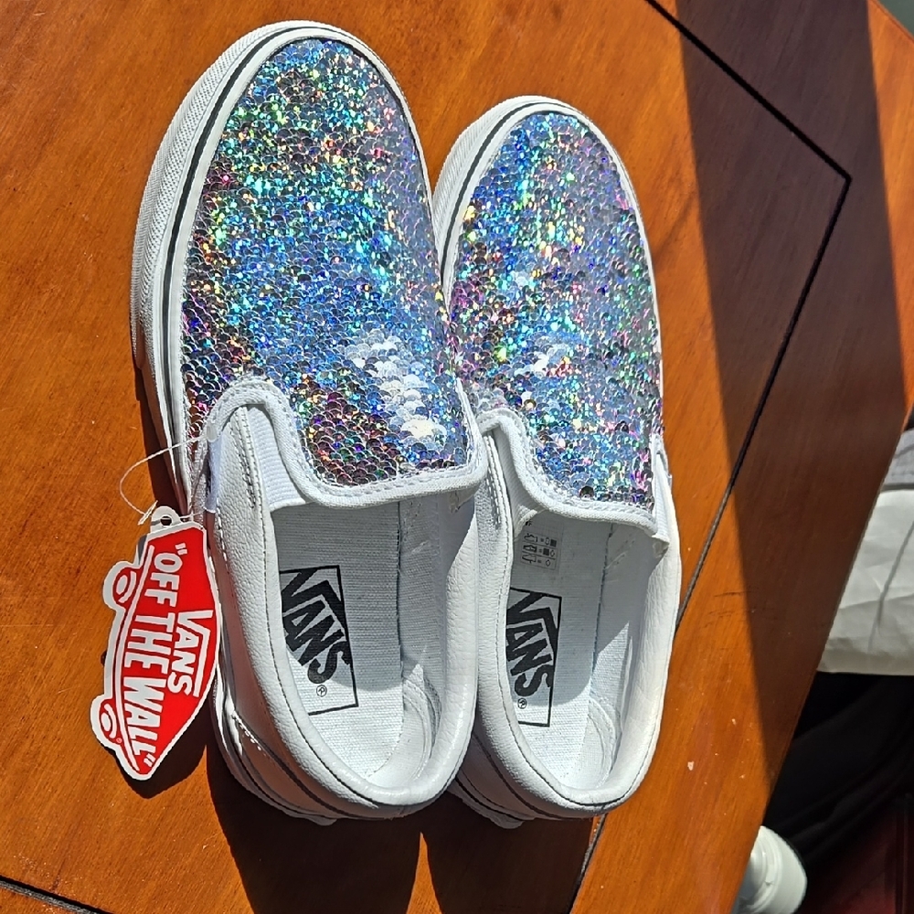 Vans Silver White Sneakers Iridescent Glitter